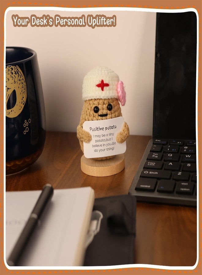 vhemo Handmade Emotional Support Crochet Potato Doll with Inspirational Card - Mini Knitted Gift for Nurse, Doctors, Women, Friends, Encouragement Decor for Christmas, Birthday, Easter (Dr.&Base) - Image 2